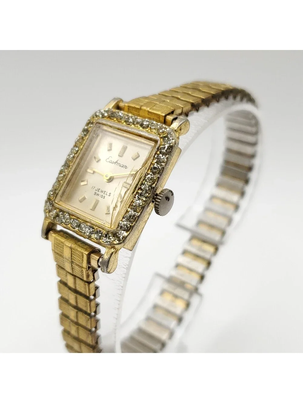 Vintage Eastman Swiss 17 Jewel Mechanical Womens Watch Running 20mm Stretch Band